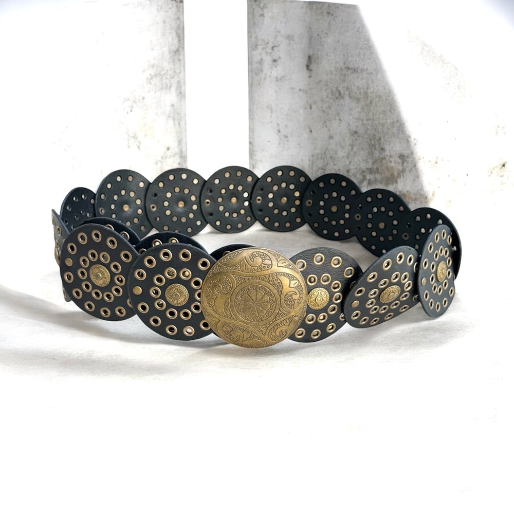 🆕 Concho Belt Wide Studded Leather Black